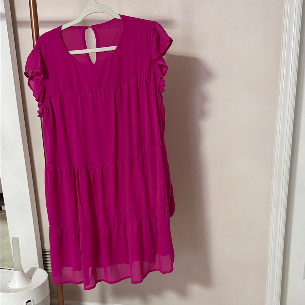Vibrant Pink Ruffle Sleeve Dress